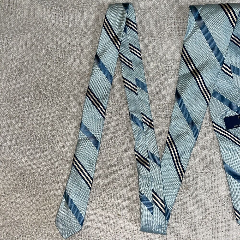 Brooks Basics Mens Dress Tie Size 56” 3.75” Blue Repp Silk Business Formal - Picture 12 of 12
